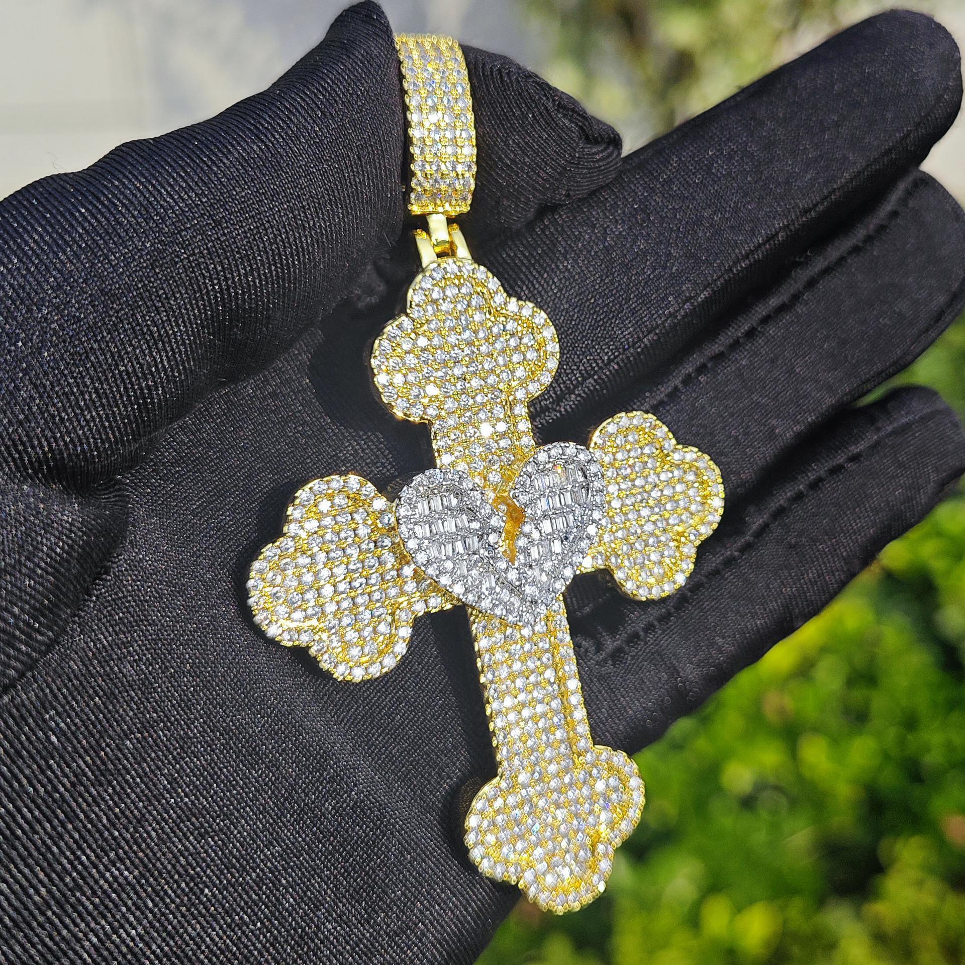 Hip Hop Broken Heart Cross Pendant | Iced Out Street Necklace - CaratixJewelry